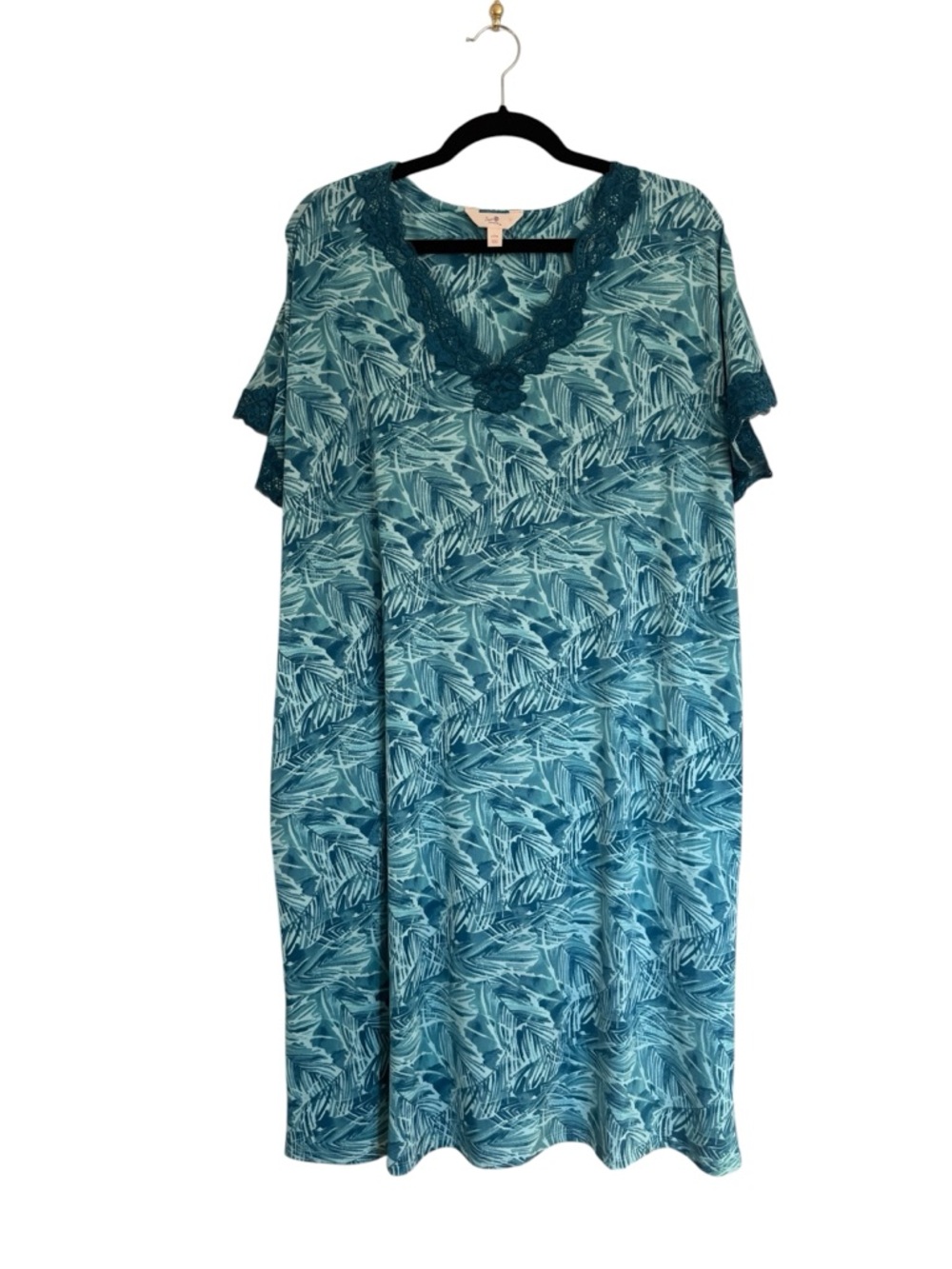 Secret Treasures Women's Teal Palm Gown‎ Soft with Pockets, Lace Women’s Large